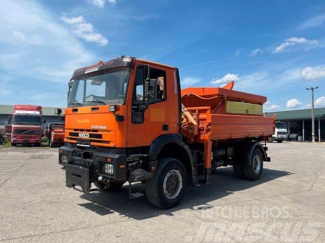 Iveco MAGIRUS 4x4 threesided kipper with crane vin 048 Camion plateau ridelle avec grue