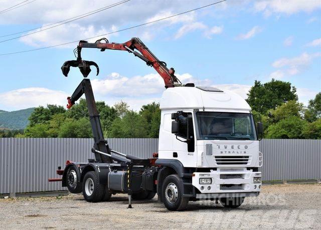 Iveco STRALIS 400 Abrollkipper + KRAN *TOPZUSTAND Camion plateau ridelle avec grue