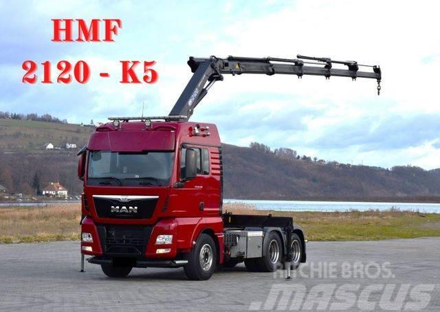 MAN TGX 28.480 Sattelzugmaschine + HMF 2120 K5/FUNK Camion plateau ridelle avec grue