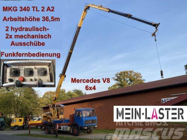 Mercedes-Benz 2622 V8 6x4 MKG 340 T2A2 36,5m Seilwinde Funk Camion plateau ridelle avec grue