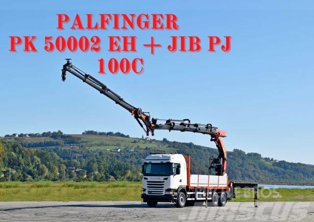 Scania G 490* PK 50002 EH + JIB PJ100C + FUNK /6x4 Camion plateau ridelle avec grue