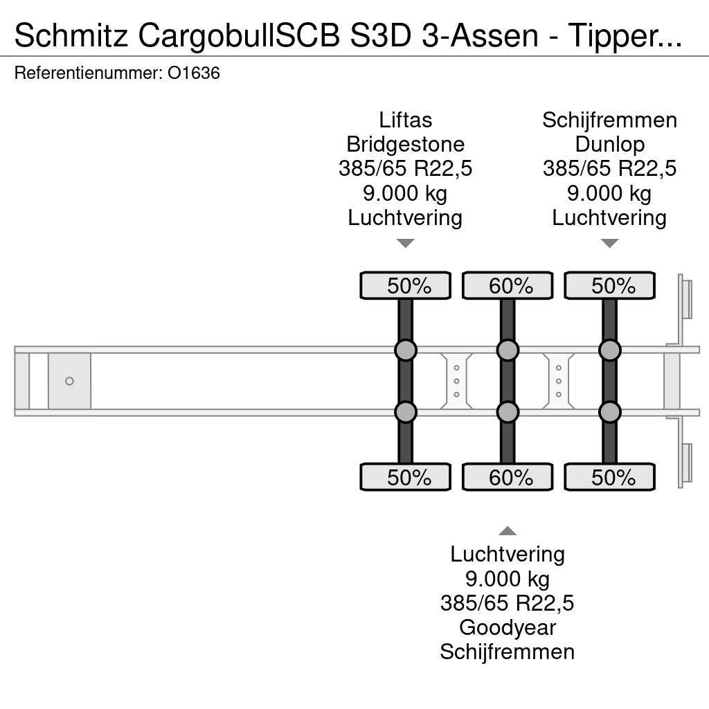 Schmitz Cargobull SCB S3D 3-Assen - Tipper 46m³ - Steel/Steel - Lift Benne semi remorque