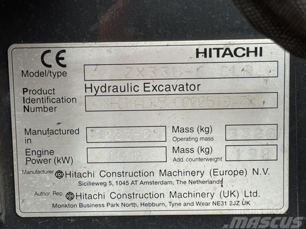 Hitachi ZX 33 U-6 Mini pelle < 7t