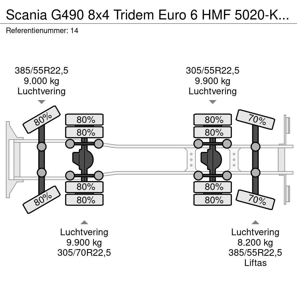 Scania G490 8x4 Tridem Euro 6 HMF 5020-K6 6 x Hydr. Jip 4 Grues tout terrain