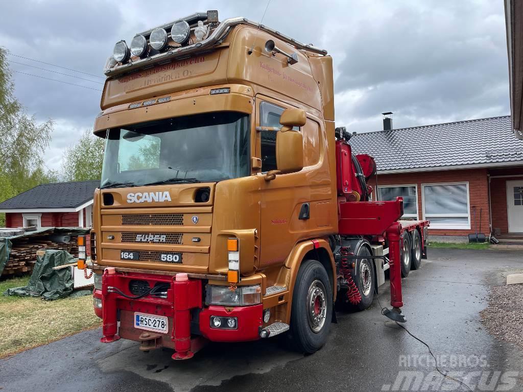 Scania R164 8x2 +Copma 990.6 nosturi+Jibi, kympitys 2028v Camion plateau ridelle avec grue