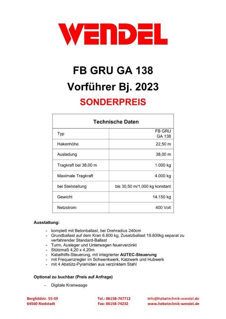 FB GRU GA 138 - Turmdrehkran - Baukran - Kran Grue à tour