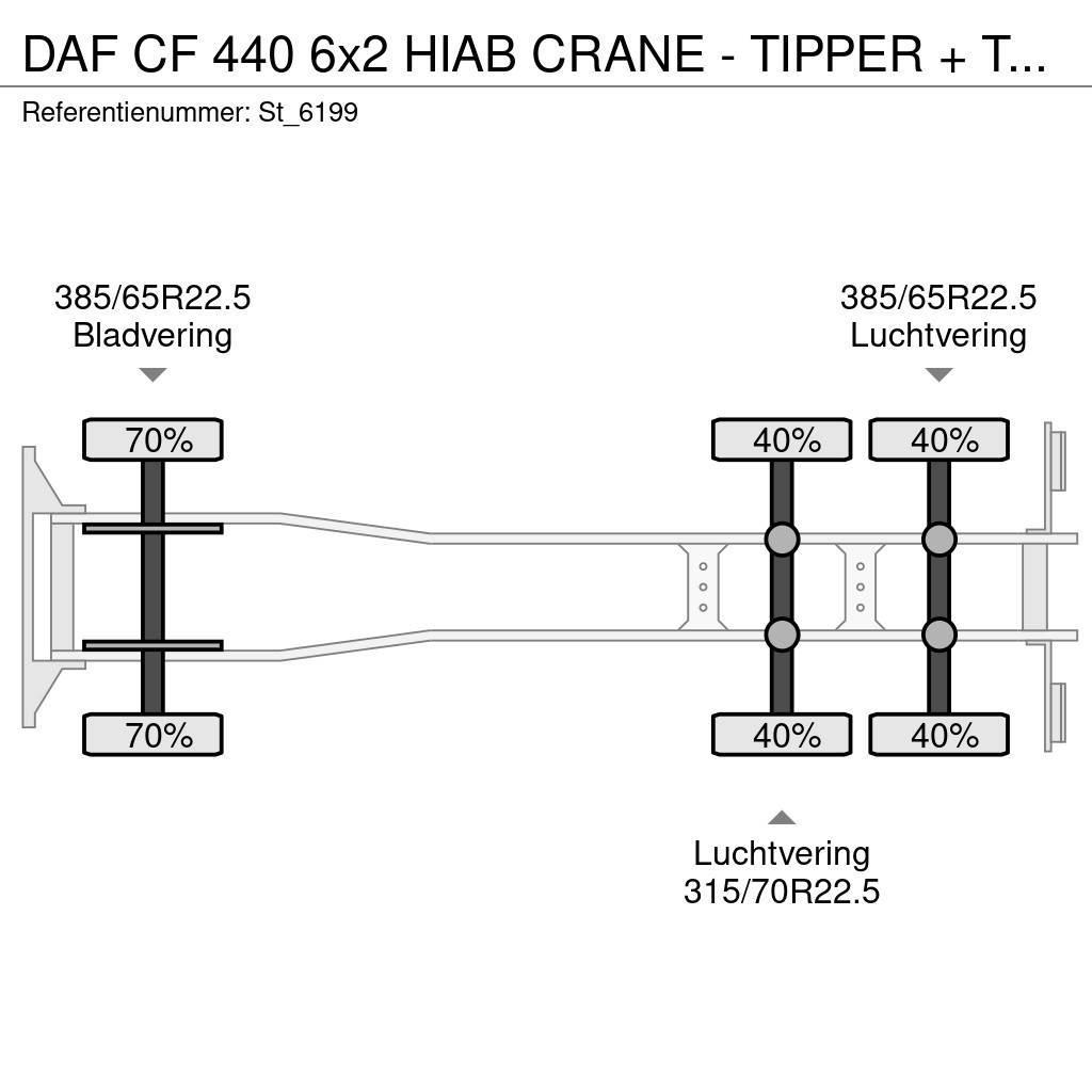 DAF CF 440 6x2 HIAB CRANE - TIPPER + TIPPER TRAILER Camion plateau ridelle avec grue