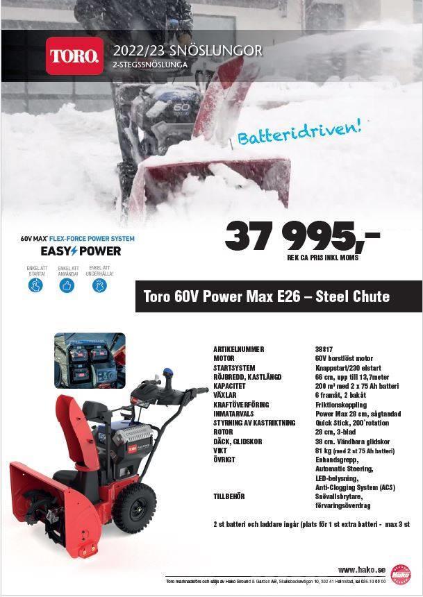 Toro Power Max E26 Batteridriven 2-stegs snöslunga Souffleuse à neige