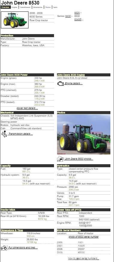 John Deere 8530 Tracteur