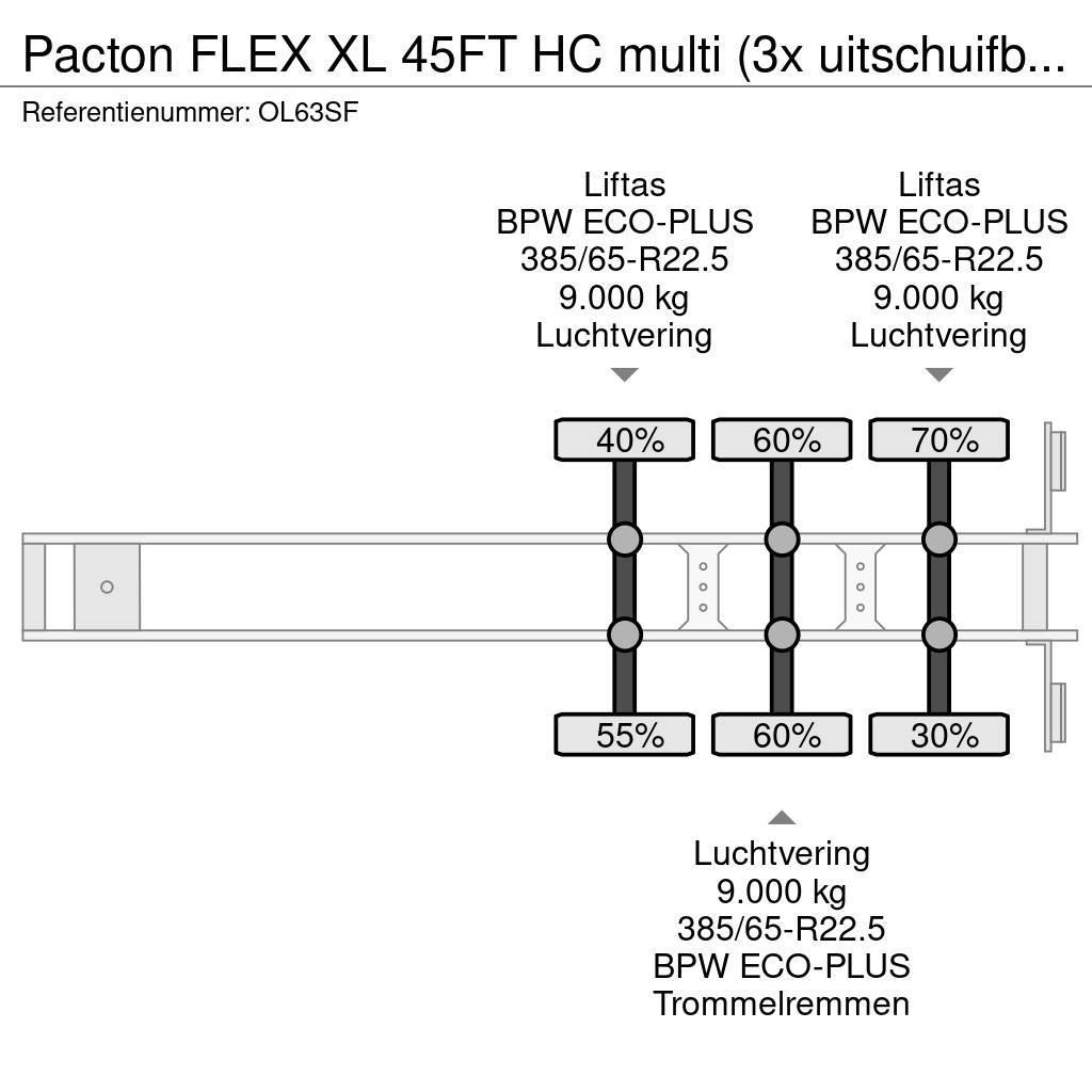 Pacton FLEX XL 45FT HC multi (3x uitschuifbaar), 2x lifta Semi remorque porte container