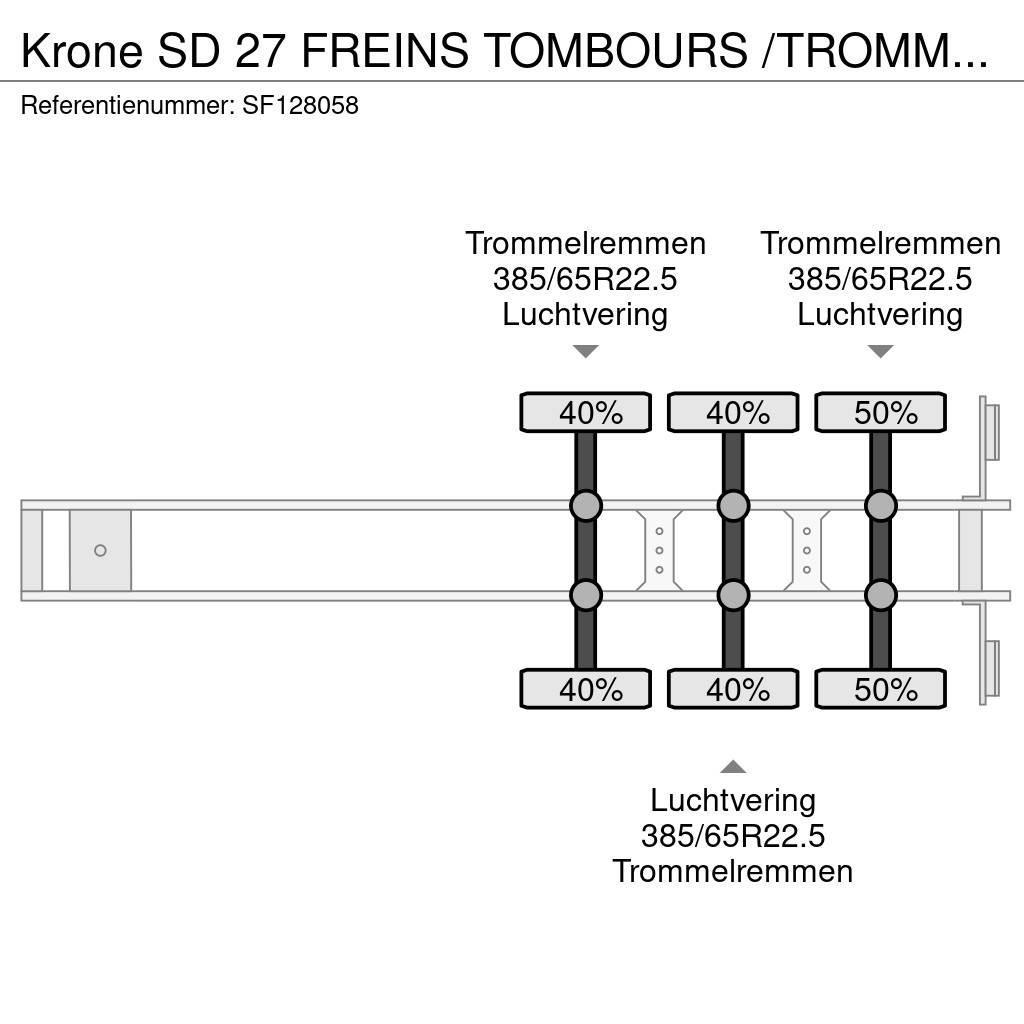 Krone SD 27 FREINS TOMBOURS /TROMMELREMMEN Semi remorque plateau ridelle