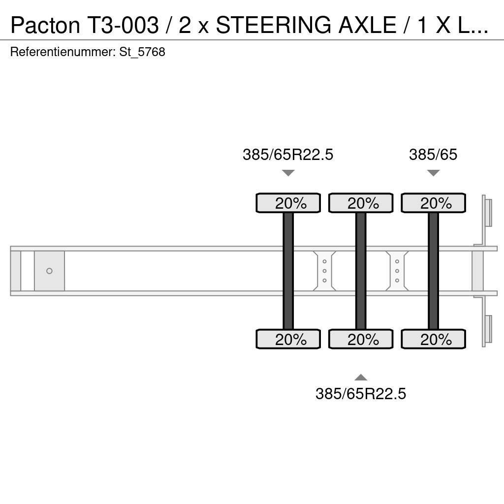 Pacton T3-003 / 2 x STEERING AXLE / 1 X LIFT AXLE Semi remorque plateau ridelle