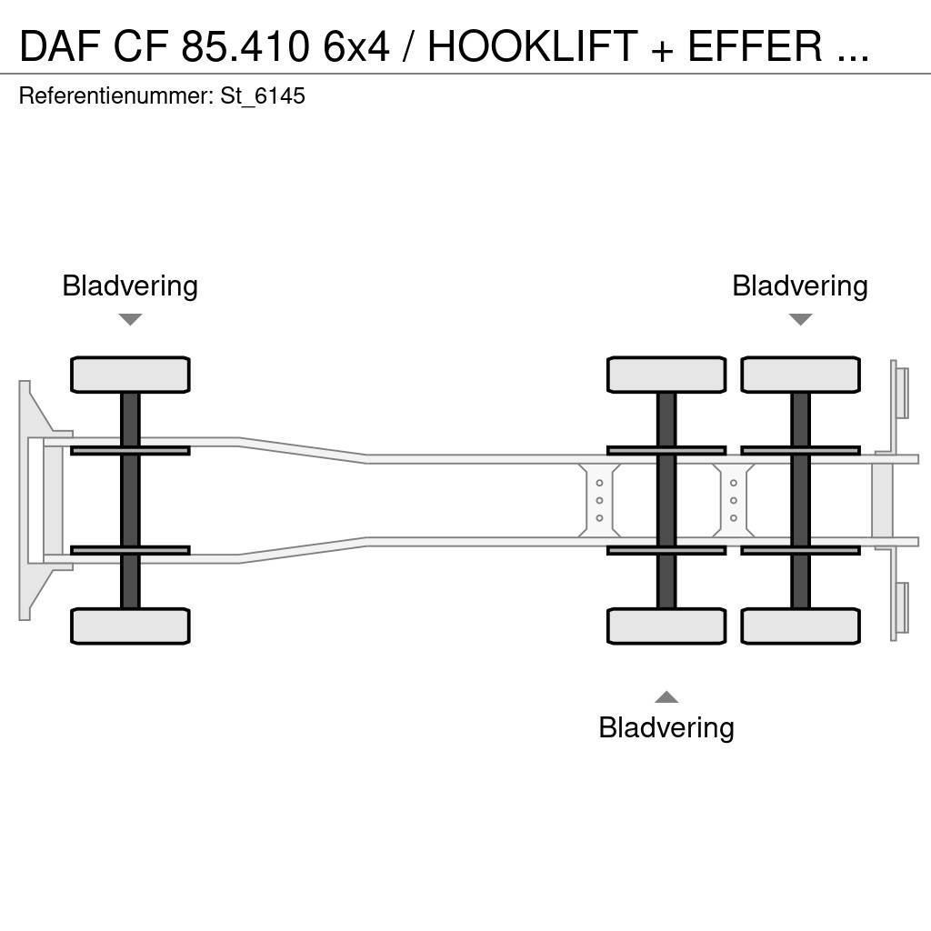 DAF CF 85.410 6x4 / HOOKLIFT + EFFER CRANE Camion plateau ridelle avec grue