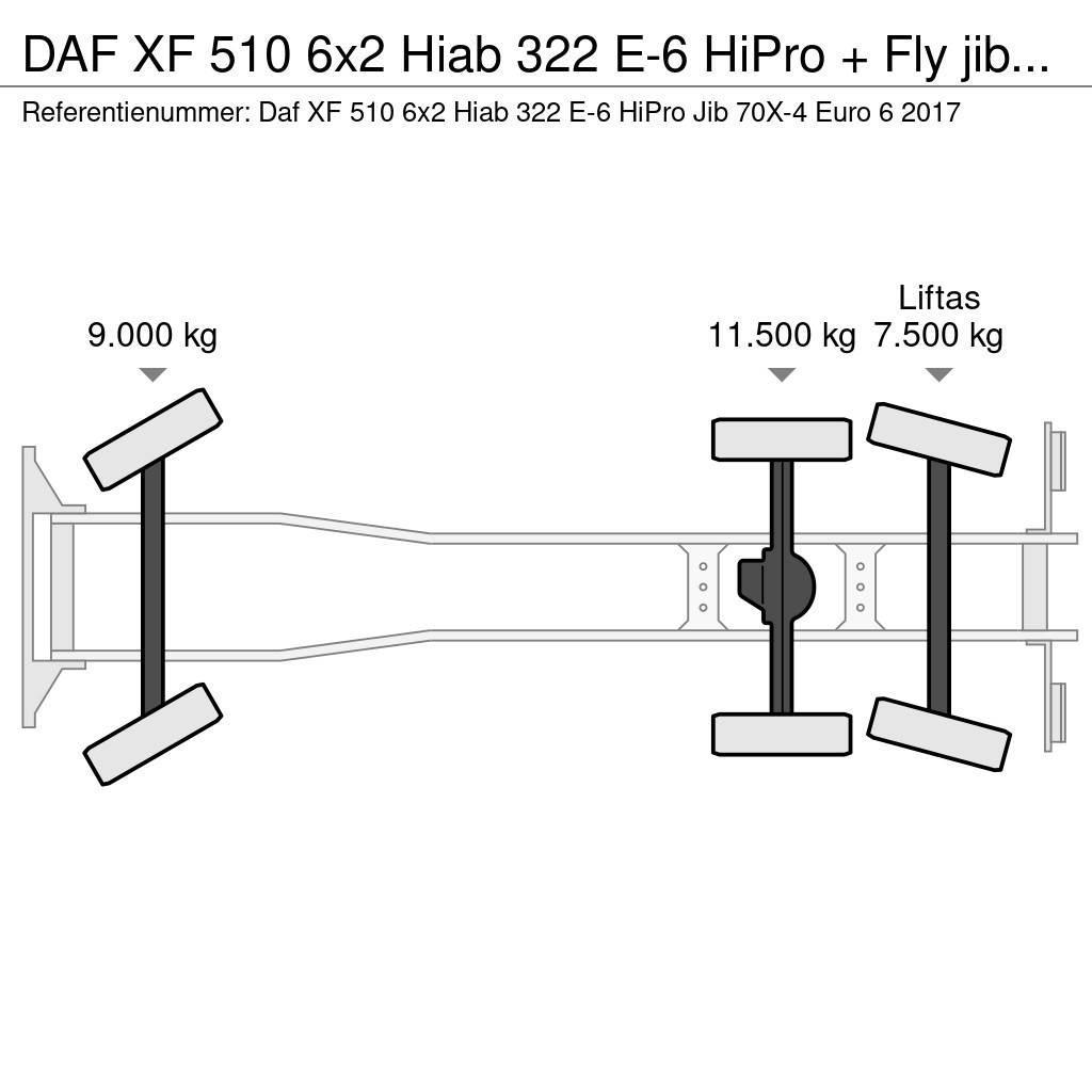 DAF XF 510 6x2 Hiab 322 E-6 HiPro + Fly jib Euro 6 Grues tout terrain