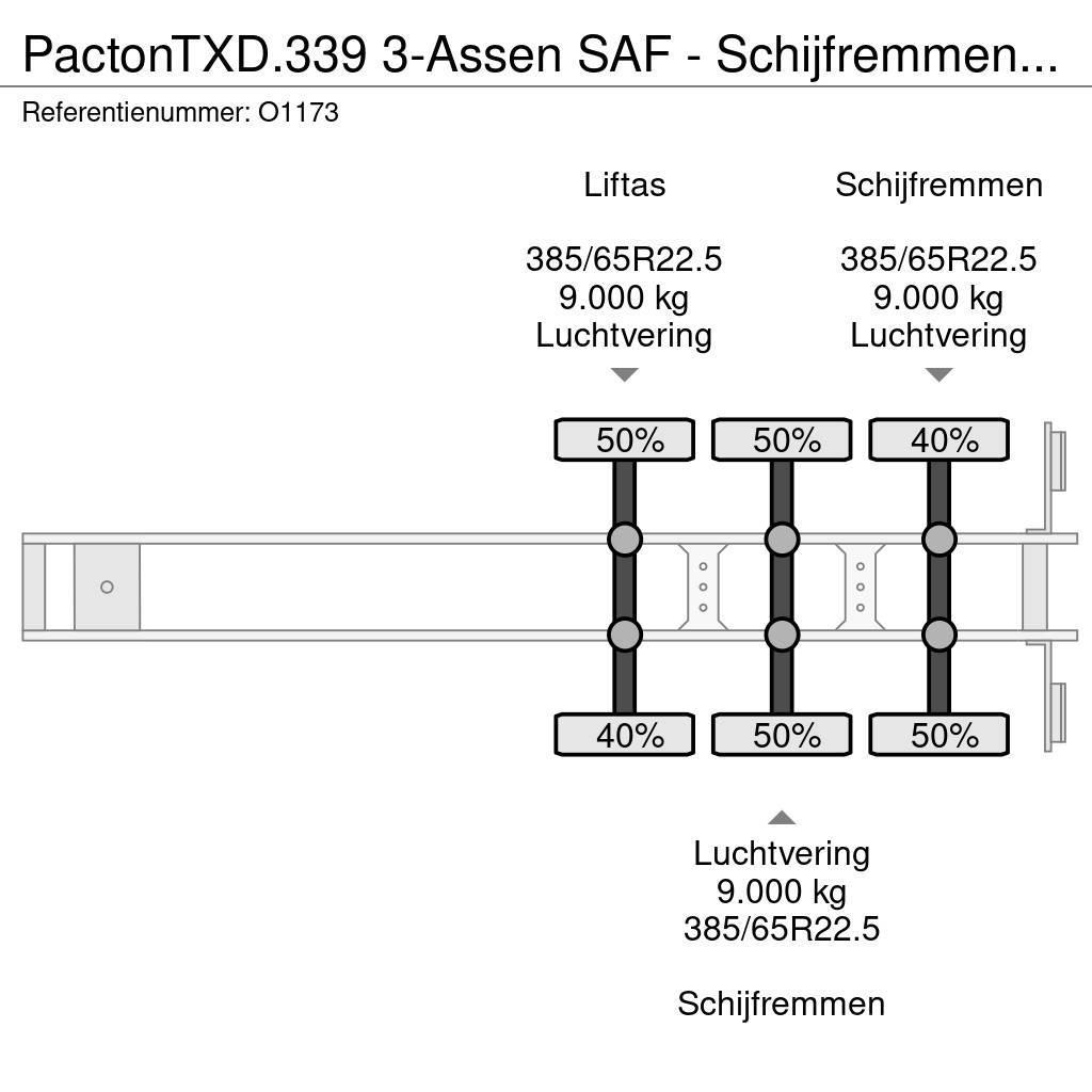 Pacton TXD.339 3-Assen SAF - Schijfremmen - Liftas - Kooi Semi remorque plateau ridelle