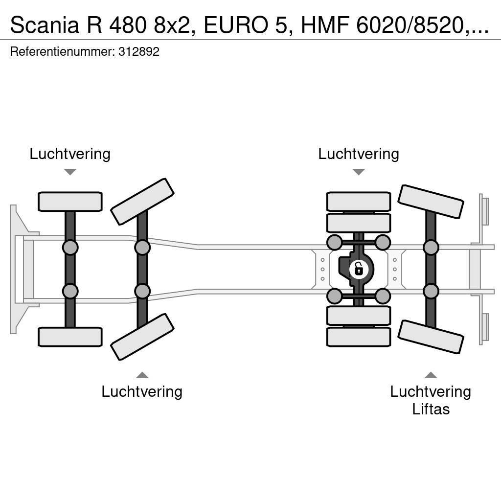 Scania R 480 8x2, EURO 5, HMF 6020/8520, Remote, Standair Camion plateau