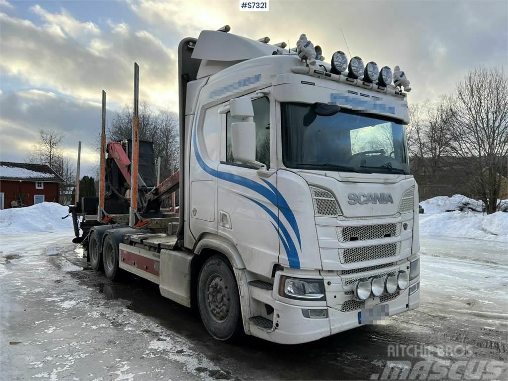 Scania R650 Timber truck with wagon and crane Camion grumier