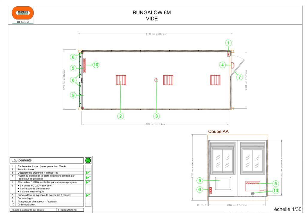  Bungalow 6 m Bureau vide Baraque de chantier