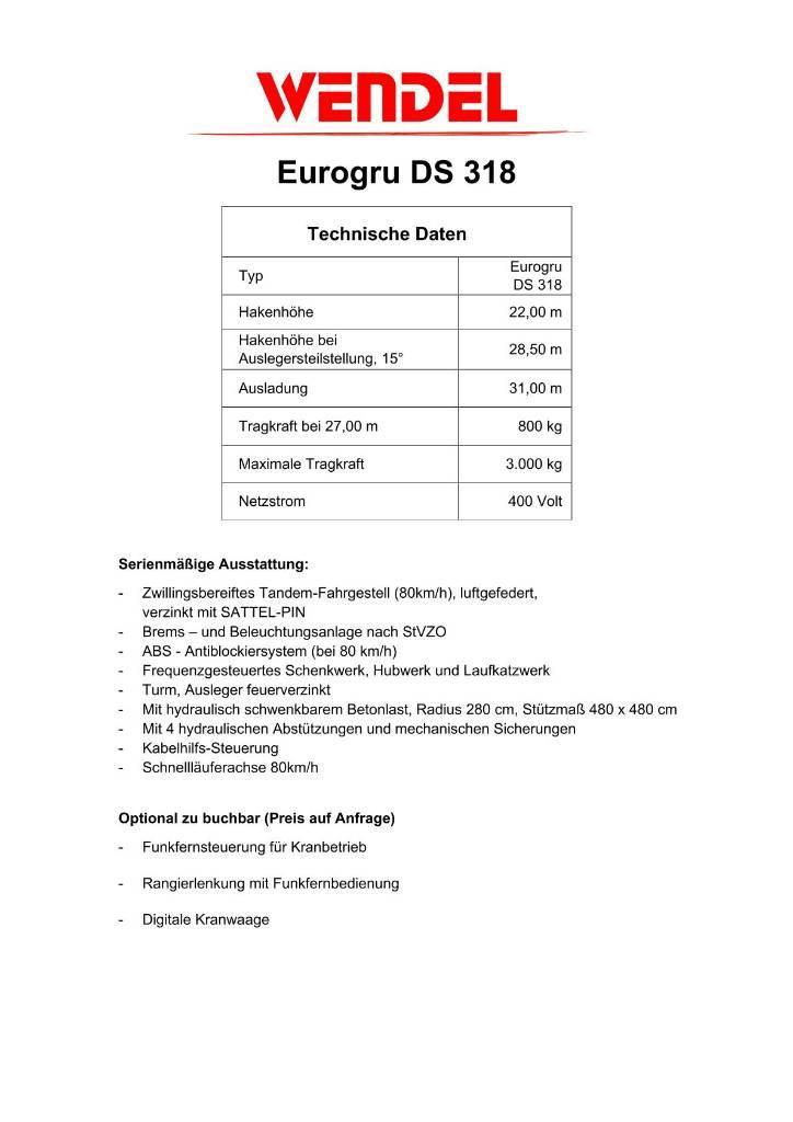 Eurogru DS 318 Schnellbaukran, Zimmermannkran, Kran Grue à montage rapide