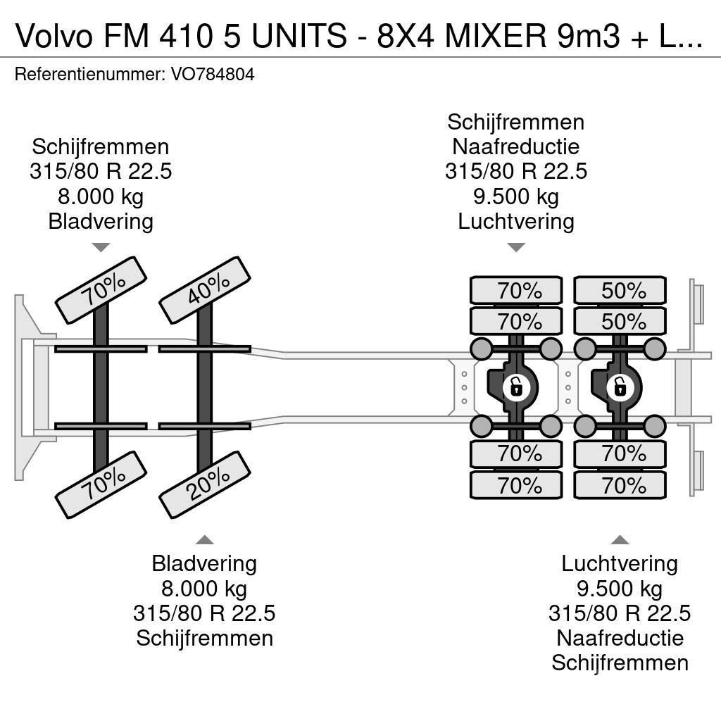 Volvo FM 410 5 UNITS - 8X4 MIXER 9m3 + LIEBHERR CONVEYOR Camion malaxeur