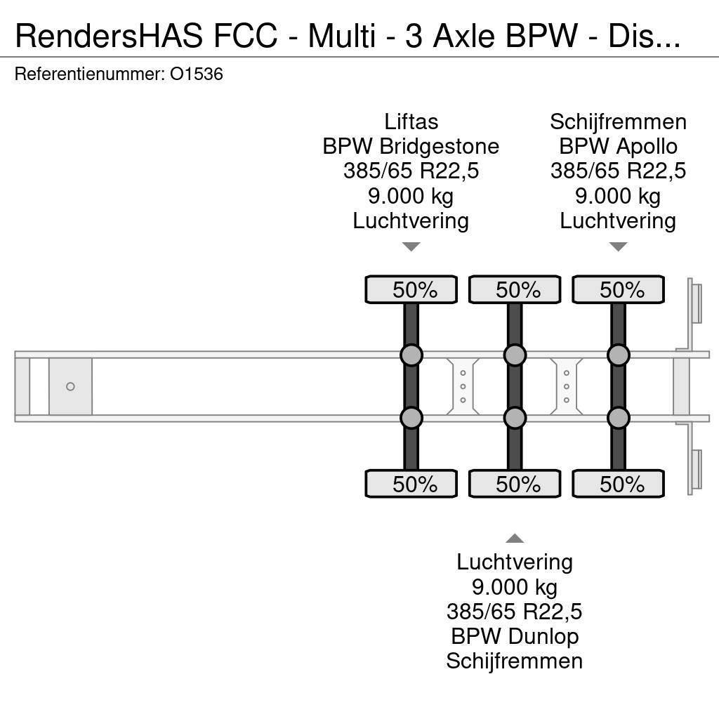 Renders HAS FCC - Multi - 3 Axle BPW - DiscBrakes - LiftAx Semi remorque porte container