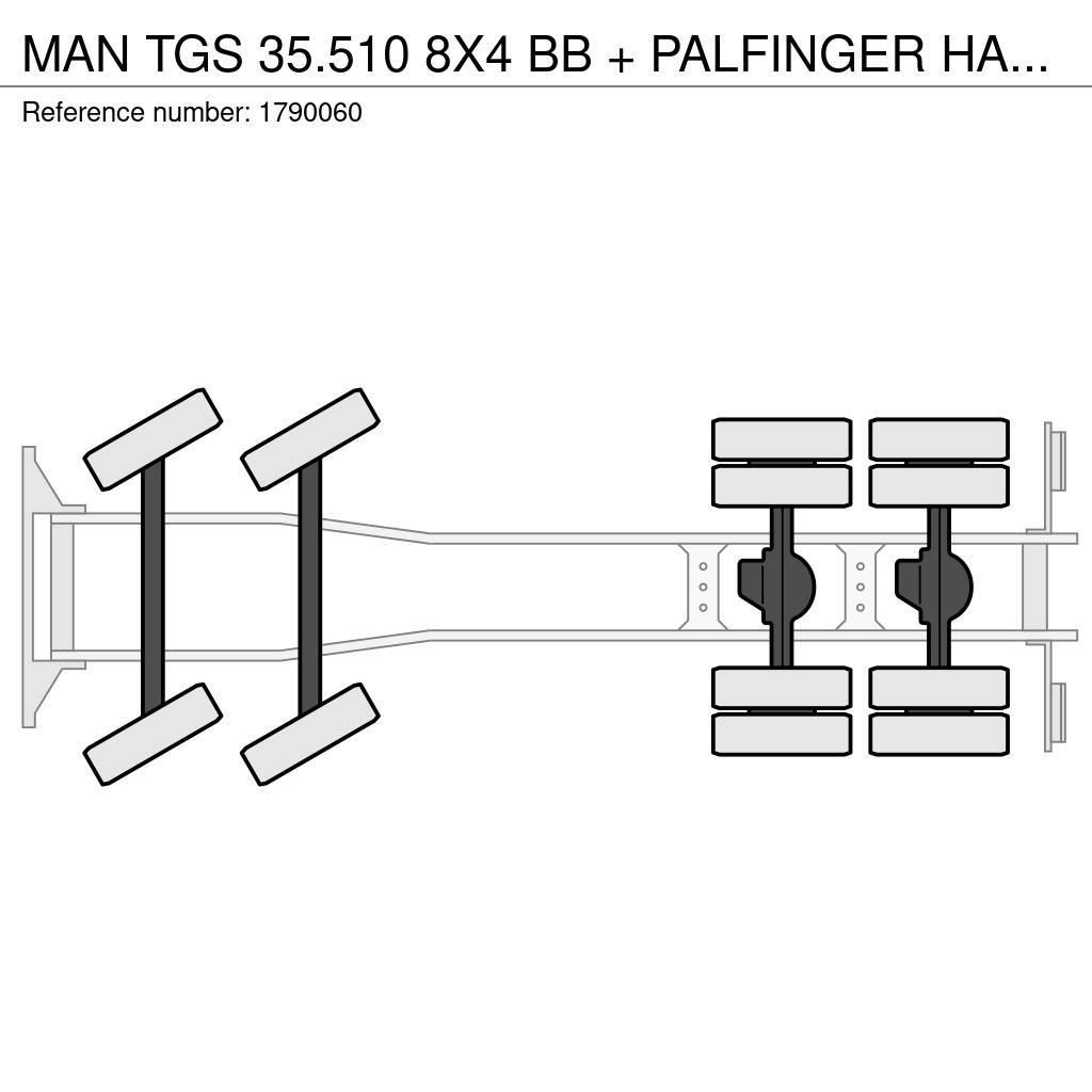 MAN TGS 35.510 8X4 BB + PALFINGER HAAKARMSYSTEEM + PAL Camion plateau ridelle avec grue