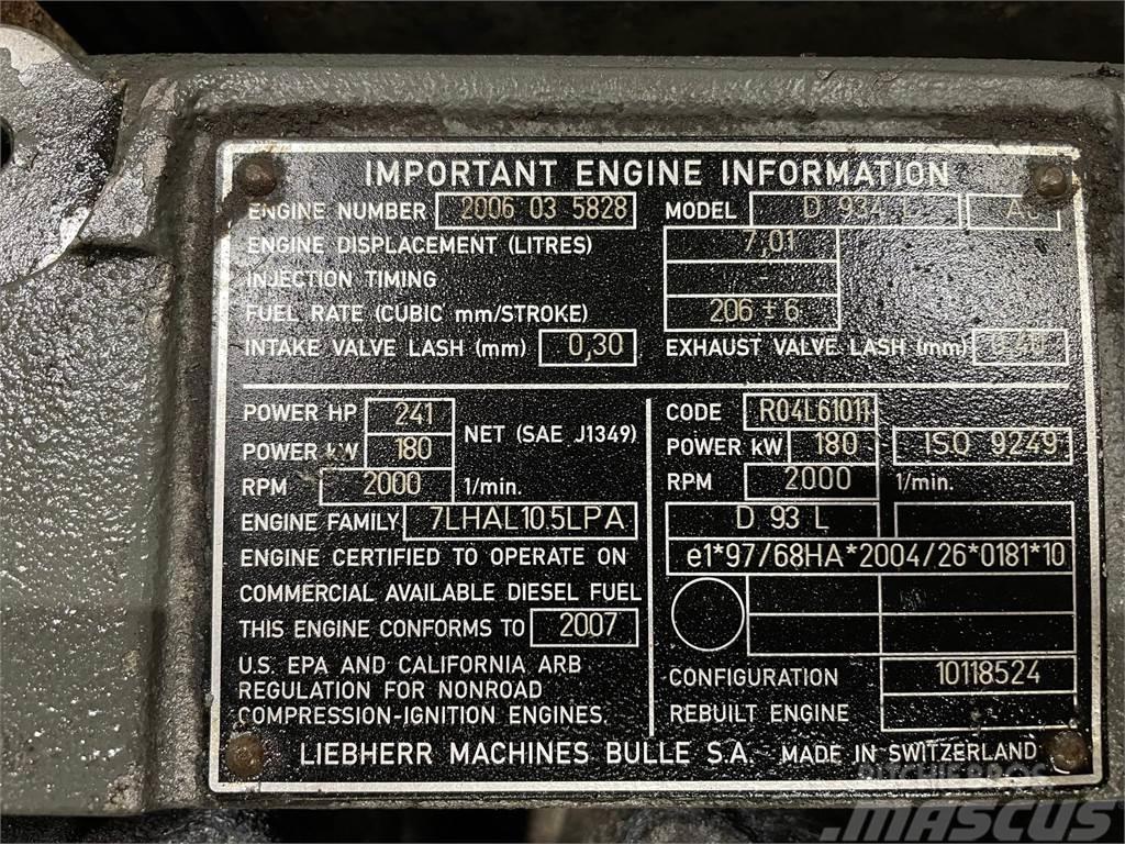 Liebherr D934L A6 motor ex. Liebherr HS835HD kran Moteur
