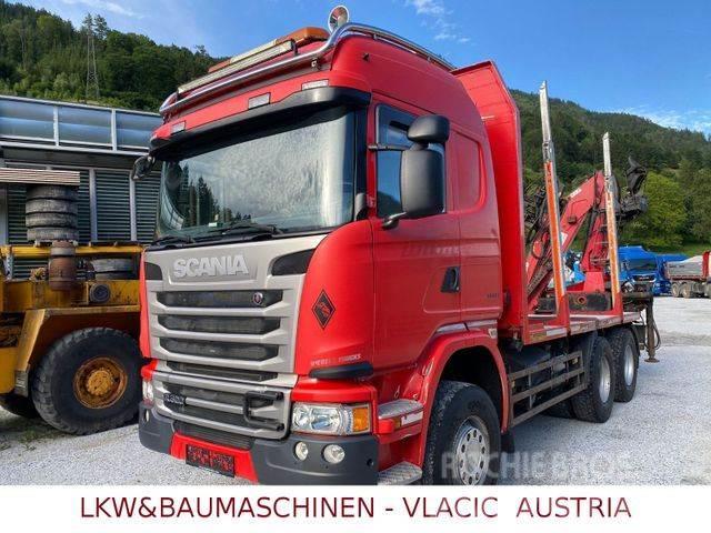 Scania G490 Holztransporter mit Kran Camion grumier