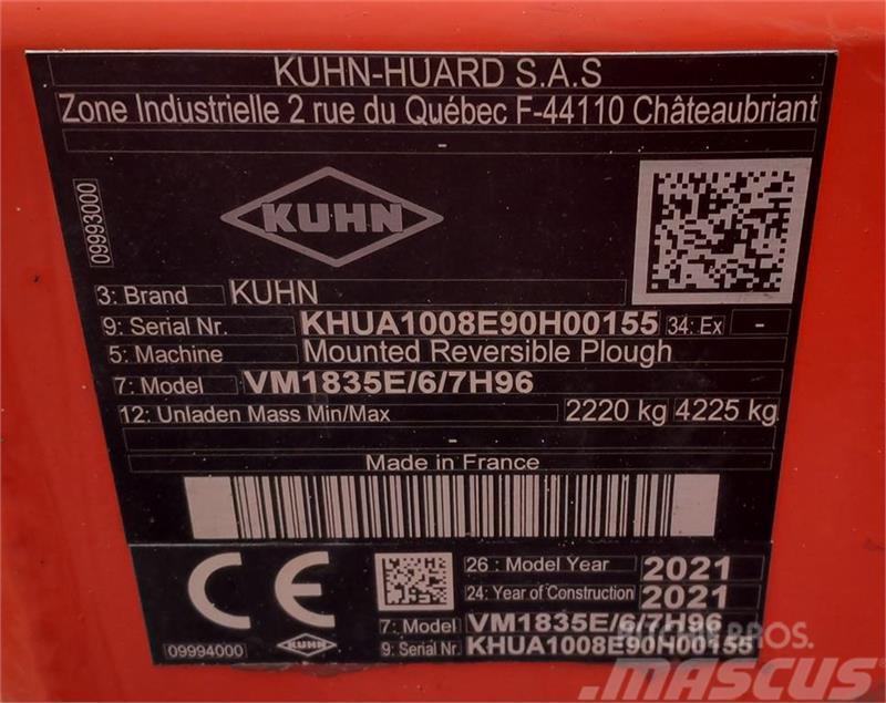Kuhn Varimaster 183 NSH 6 furet m/Thorsen GPS Charrue réversible