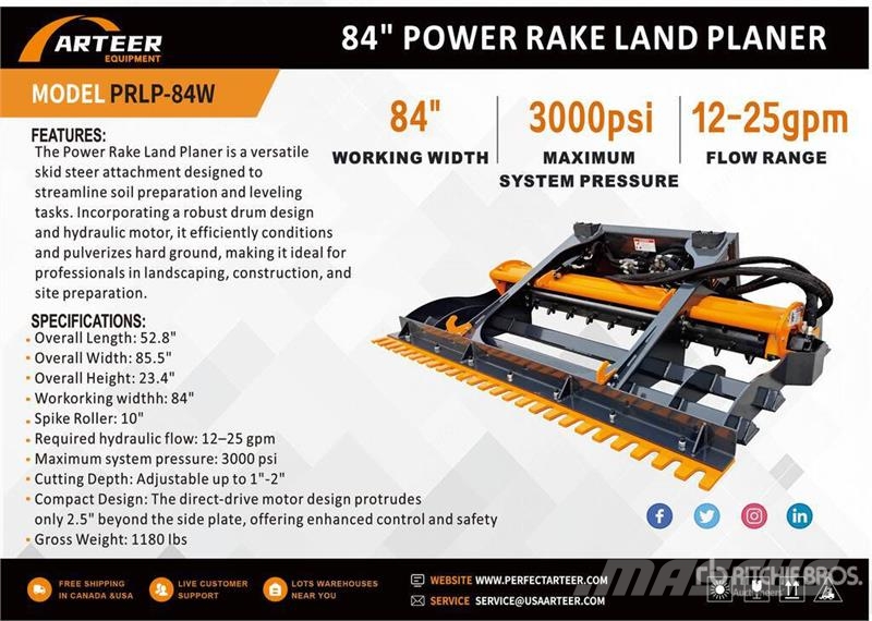 Arteer Root Rake Arteer PRLP-84W 84 in Power Rake Skid Steer Landplane (Un aux enchères ...
